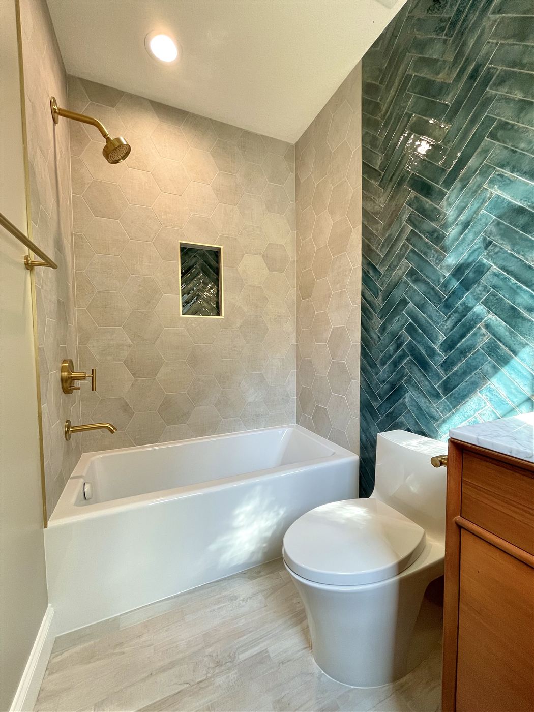 Hexagon tile bathtub surround